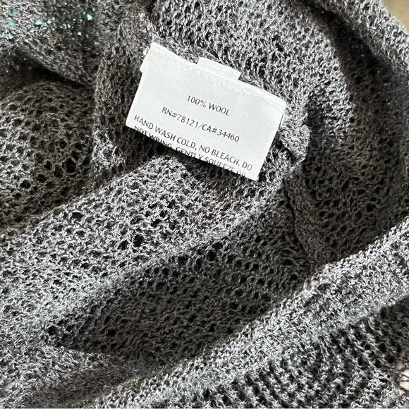 EILEEN FISHER Gray Open Front Sweater 100% Wool Textured Cardigan PP EUC - Picture 7 of 7